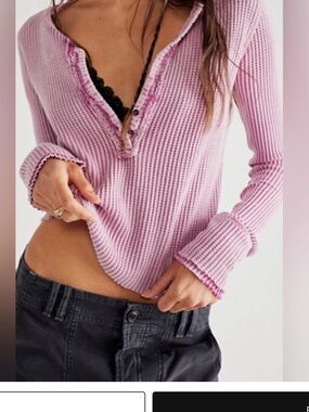Free People FP One Lilac Waffle Knit Henley Top